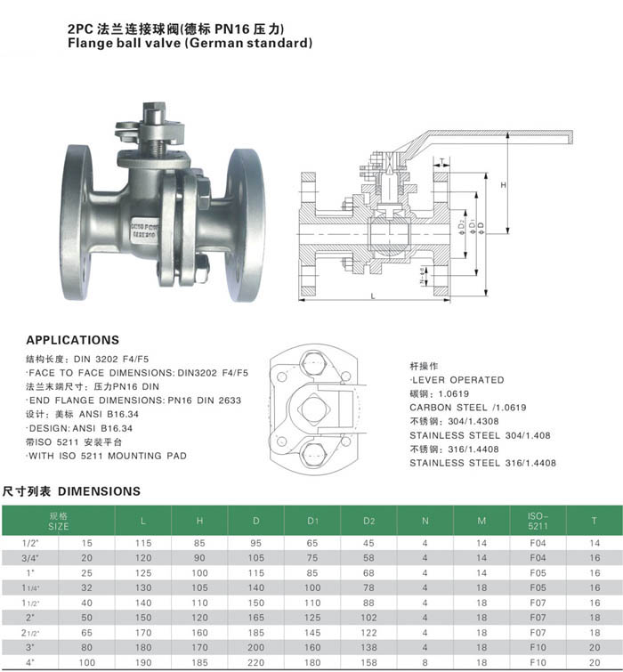 2pc法蘭連接球閥（德標(biāo)PN16壓力）